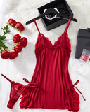 Bow Lace Contrast Cami Nightdress & Thong Set