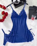 Bow Lace Contrast Cami Nightdress & Thong Set