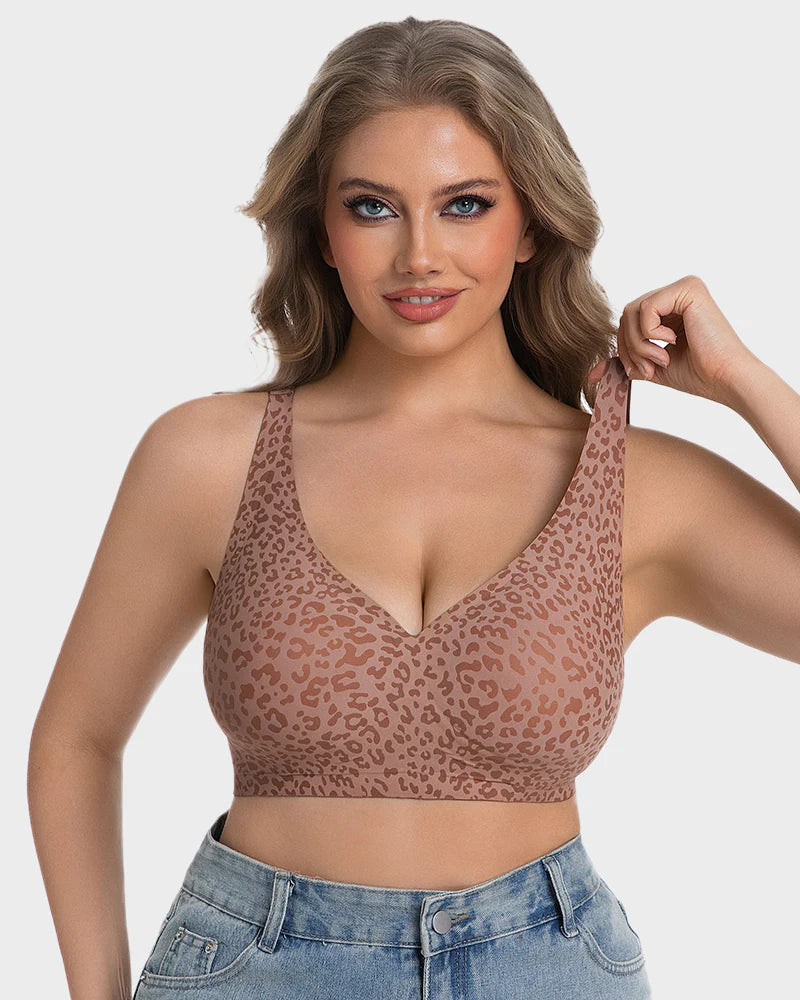 Leopard Deep V Wireless Push-Up Bra