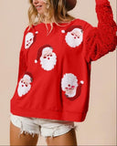 Women's Santa Claus Sequin Sleeve Sweatshirt – Festive Long Sleeve Crew Neck Top