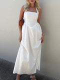 Shesways® Ruched Halter Neck Midi Dress