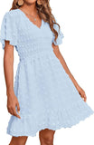 Shesways® Elegant Ruffle Smocked Mini Dress – V Neck