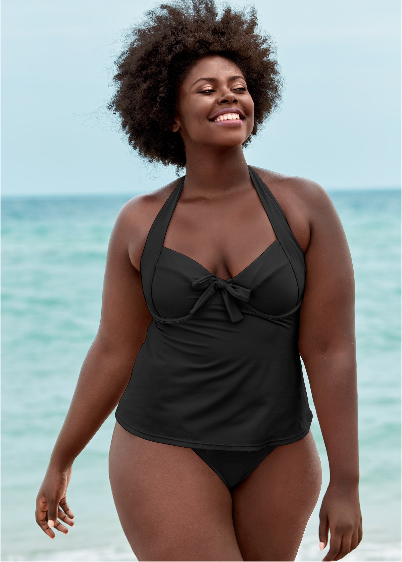 Shesways®The Uplift Halter Tankini Top - Black Beauty