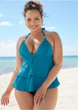 Shesways®Ruched Goddess Tankini Top - Seaside Blue