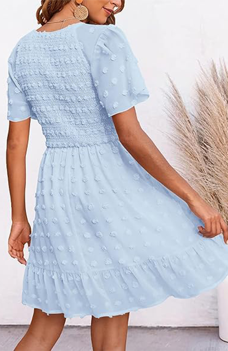 Shesways® Elegant Ruffle Smocked Mini Dress – V Neck