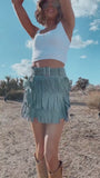 Shesways®Spotlight Stealer Rhinestone Fringe Mini Skort (Denim Blue)