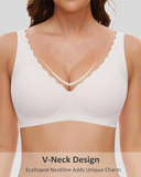Shesways® Seamless Deep V Wireless Push-Up Bra – Scalloped, Soft Support, Back Smoothing Bralette