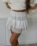 Women's Lace Pleated Mini Skirt – Casual Elegant A-Line Low Waist Skirt