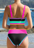 Color Contrast Patchwork Nylon Sporty 3 Piece Bikini Sets