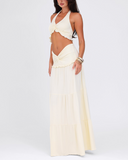 Shesways® Plunge Neck Halter Top & Ruched Skirt Set – Summer Two-Piece Outfit for Women