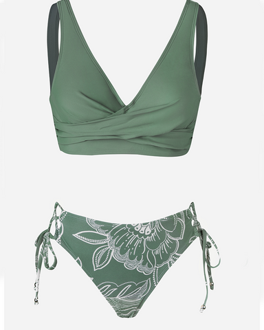 Tropical Floral Back Tie Bralette & Tie Side Bikini Set