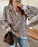 Women’s Casual Zip-Up Leopard Print Long Sleeve Sweatshirt for Fall