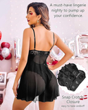 Shesways® Floral Lace Snap Crotch Babydoll – Sexy Mesh Lingerie Nightgown for Women