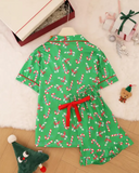 Candy Cane Print Button Pajama Set
