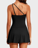 Shesways® One-Shoulder Skirted Swimdress