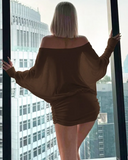 Off Shoulder Sheer Ruched Long Sleeve Dress