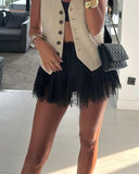 Women's Lace Pleated Mini Skirt – Casual Elegant A-Line Low Waist Skirt