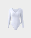 ShesWays® Sexy Ribbed V Neck Long Sleeve Bodysuits