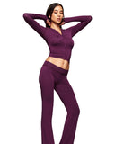 Women’s 2-Piece Activewear Set – Cropped Zip Running Jacket & Flared Stretch Pants, Lightweight Yoga Outfit