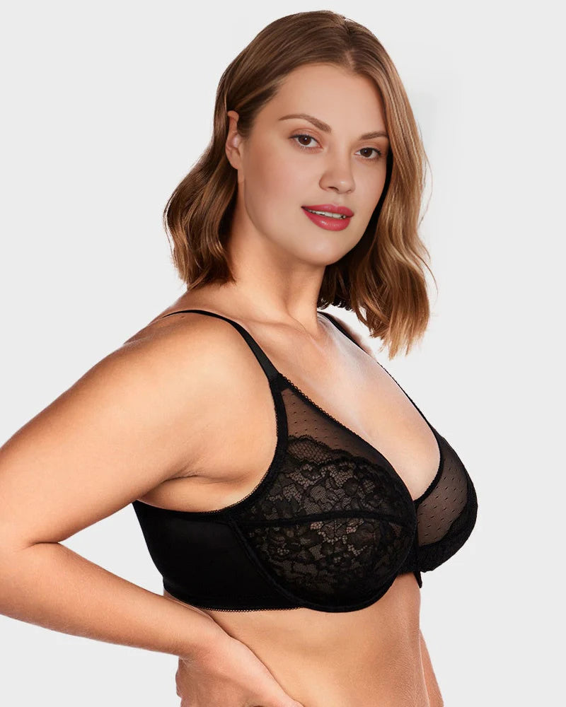 Shesways® Lace Trim Contour Bra-Black