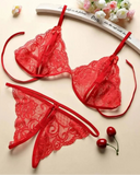 Lace Open Crotch Lingerie Set – Sexy 3-Point Bra & Thong Two-Piece for Women