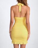 Shesways® High Waist Backless Ruched Halter Bodycon Mini Dress