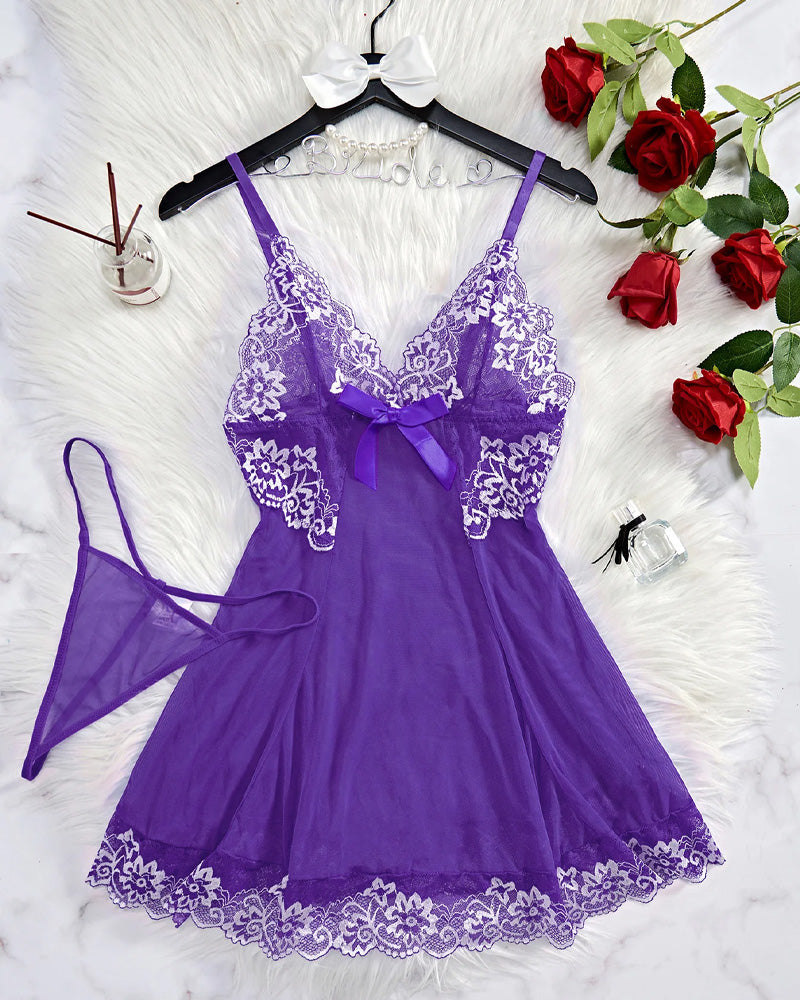 Shesways® Sexy Sheer Lace Nightgown with G-String