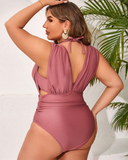 Shesways® Plus Size Bikini Top & Plunging Ruched Swim Set