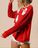 Women's Santa Claus Sequin Sleeve Sweatshirt – Festive Long Sleeve Crew Neck Top