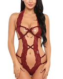 Plunging Halter Lace Bodysuit Lingerie