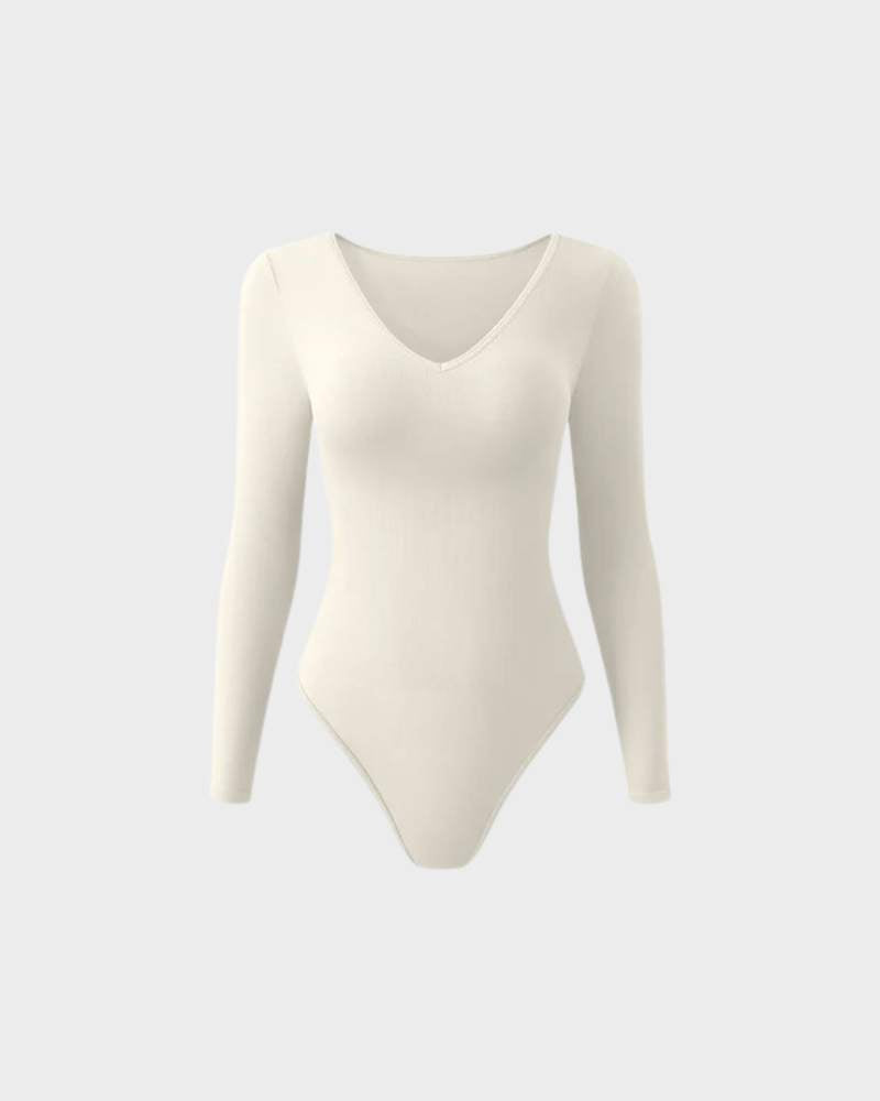 ShesWays® Sexy Ribbed V Neck Long Sleeve Bodysuits