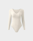 ShesWays® Sexy Ribbed V Neck Long Sleeve Bodysuits