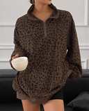 Women’s Casual Zip-Up Leopard Print Long Sleeve Sweatshirt for Fall