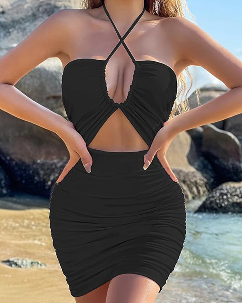 Shesways® Ruched Cut-Out Bodycon Mini Dress – Sleeveless Party & Clubwear