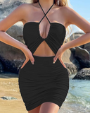 Shesways® Ruched Cut-Out Bodycon Mini Dress – Sleeveless Party & Clubwear