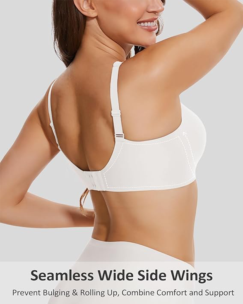 Shesways® Seamless Deep V Wireless Push-Up Bra – Scalloped, Soft Support, Back Smoothing Bralette