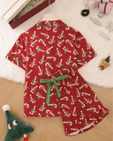 Candy Cane Print Button Pajama Set
