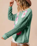 Women's Santa Claus Sequin Sleeve Sweatshirt – Festive Long Sleeve Crew Neck Top