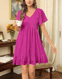 Shesways® Elegant Ruffle Smocked Mini Dress – V Neck