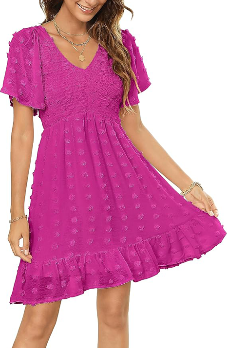 Shesways® Elegant Ruffle Smocked Mini Dress – V Neck