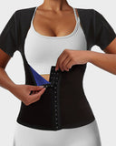 Shesways® Women's Short-Sleeve Sauna Top with Button Closure, Bust Support, and Abdominal Control