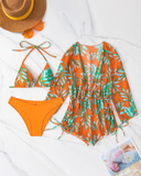 Shesways® 3-Piesce Tropical Bikini Set – Halter Top, High-Waist Romper & Swim Panty