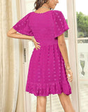 Shesways® Elegant Ruffle Smocked Mini Dress – V Neck