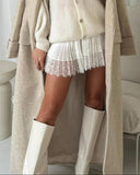 Women's Lace Pleated Mini Skirt – Casual Elegant A-Line Low Waist Skirt