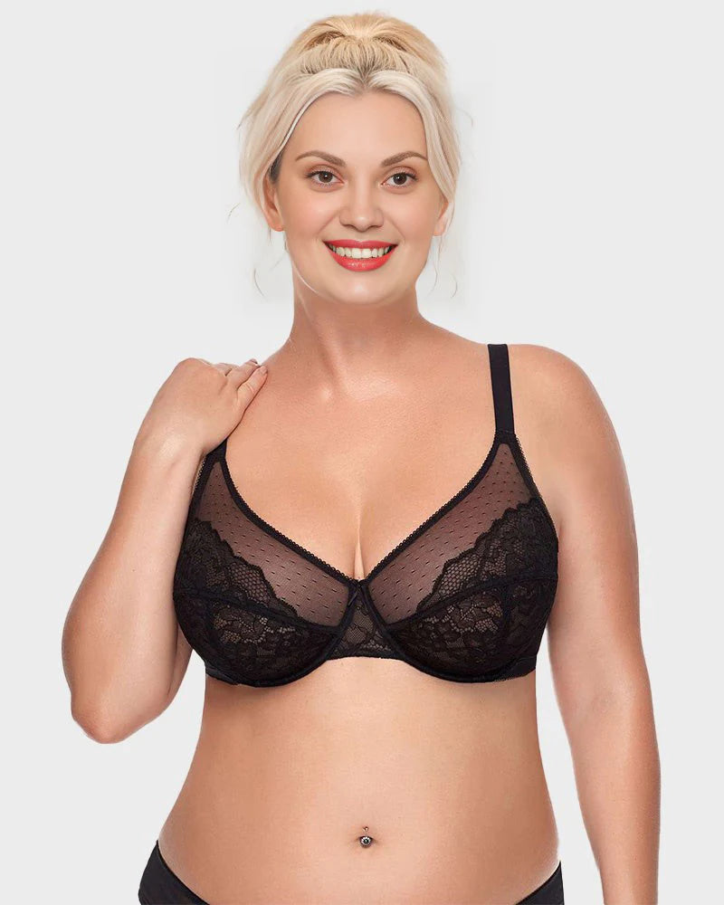 Shesways® Lace Trim Contour Bra-Black