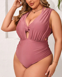 Shesways® Plus Size Bikini Top & Plunging Ruched Swim Set