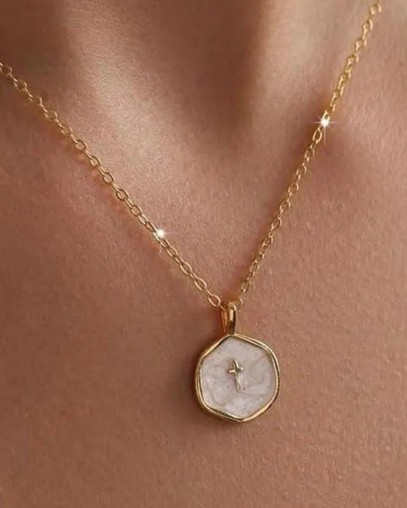 Gold Cross Necklace for Women – Dainty Enamel & Cubic Zirconia Pendant, Elegant Hypoallergenic Jewelry