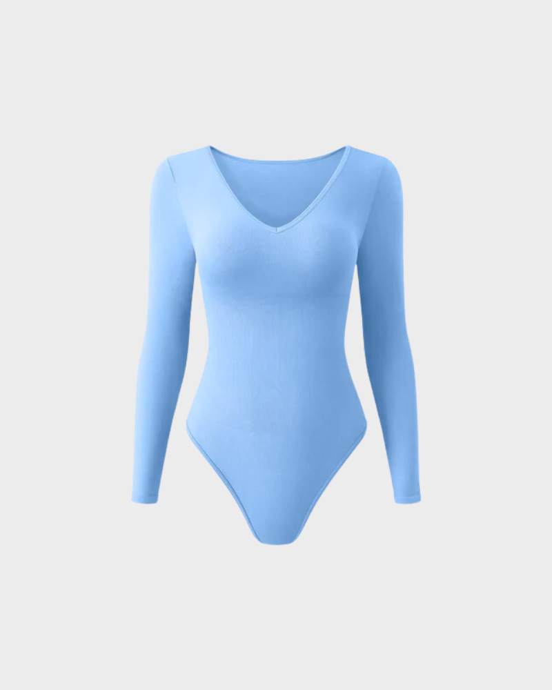 ShesWays® Sexy Ribbed V Neck Long Sleeve Bodysuits