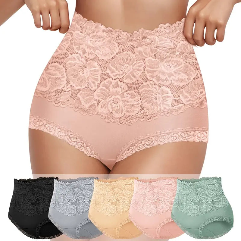 High Waist Cotton Panties for Women – Breathable Lace Trim Briefs, Comfortable & Flattering