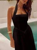 Shesways® Ruched Halter Neck Midi Dress